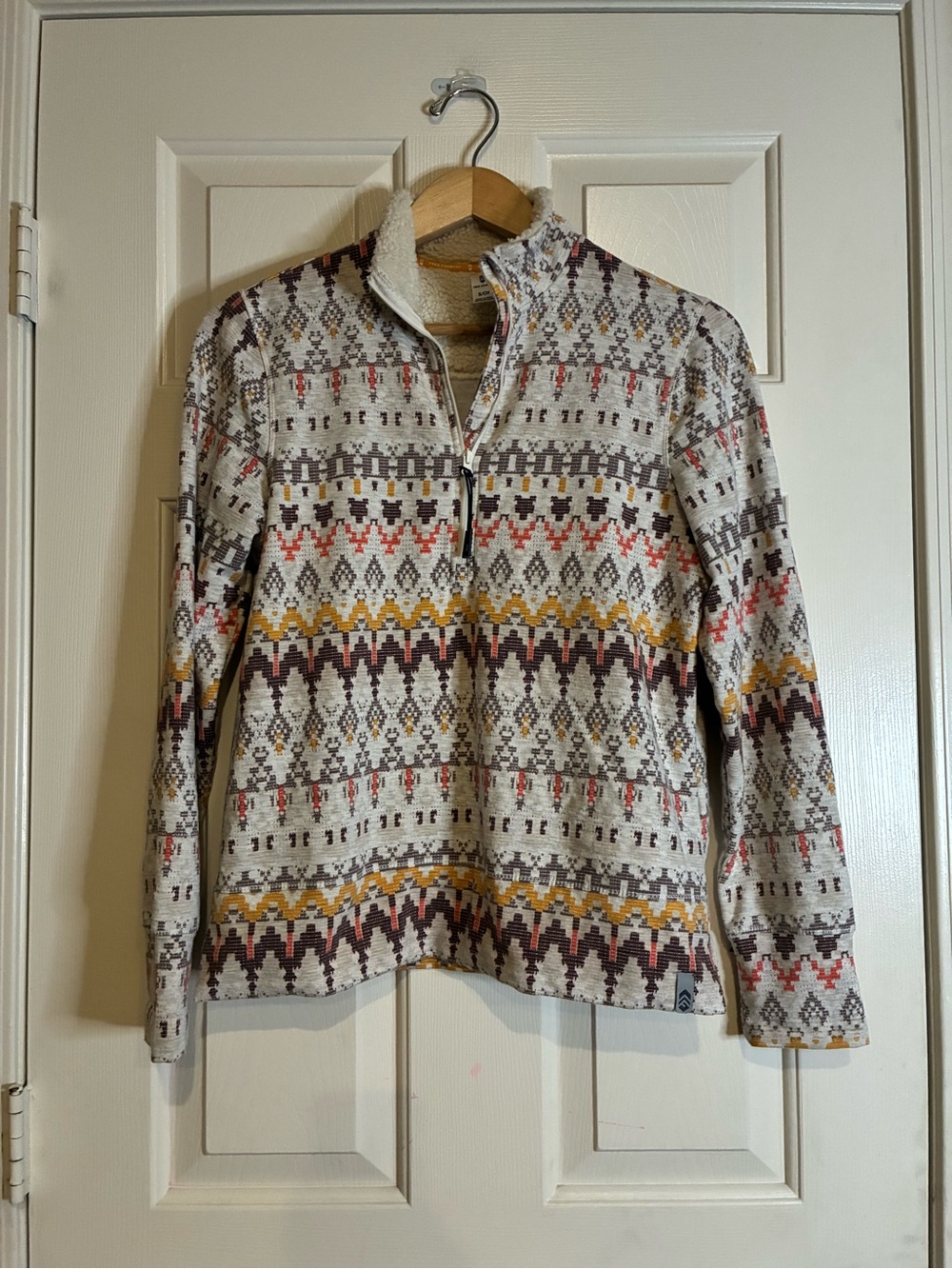 Men's Patterned Quarter-Zip Sweater - Cream with Multicolor Accents